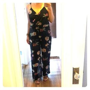 NWT Navy blue floral wide leg jumpsuit